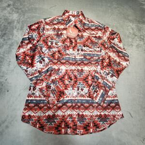 McAllen Shirt Mens S Red Geometric Long Sleeve Button Up Western Rodeo Stretch
